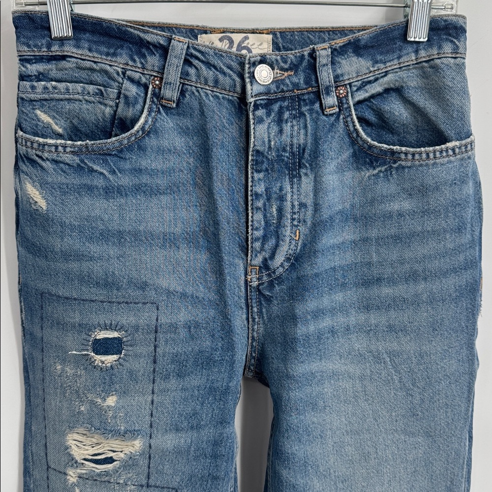 We The Free Patchwork Distressed Flare Jeans Raw … - image 3